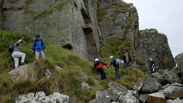 Participants of the Visually Impaired Course negotiate a rocky path