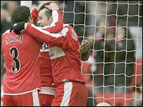Boro celebrate a goal against Reading