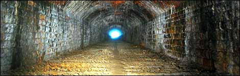 Rail sleeper marks on the floor of the tunnel