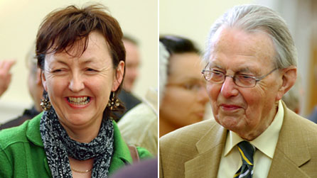 Welsh language authors Mared Evans and Robyn Léwis
