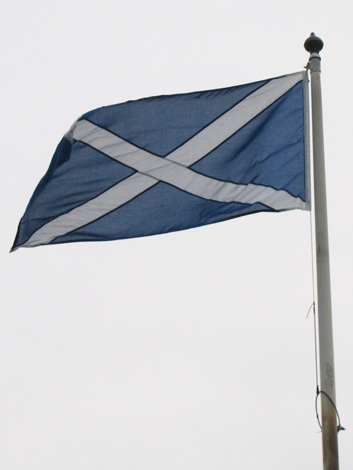 The saltire flag raised at Athelstaneford. Photo courtesy of East Lothian Council.
