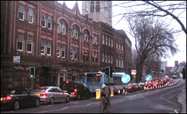 A typical morning on Baldwin Street, as the traffic stacks up heading into the city.