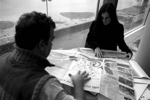 Anne Fehrenbach, French architect at Foster and Partners, and her colleague Alistair Lenczner discuss plans for the service station that will be built just north of the viaduct