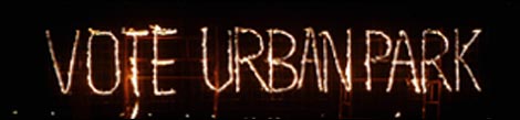 Torches saying "Vote Urban Park" bid