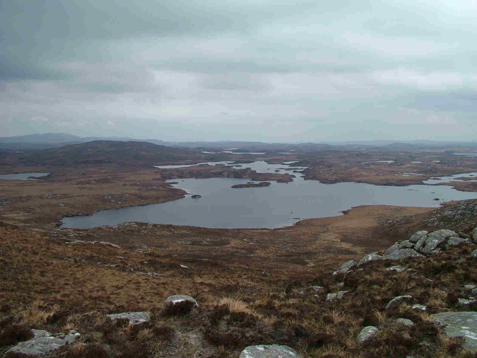 Loch Roineabhal from the hill with the same name. Ciorabhal far left.