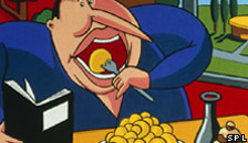 A cartoon of a man eating