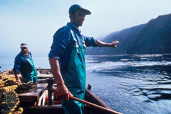 Fishermen on the coast of the island of Tristan Da Cunha