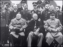 चर्चिल और स्टालिन के साथ रूसवेल्ट