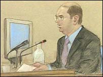 Desenho reproduz cena do depoimento de Andrew Gilligan