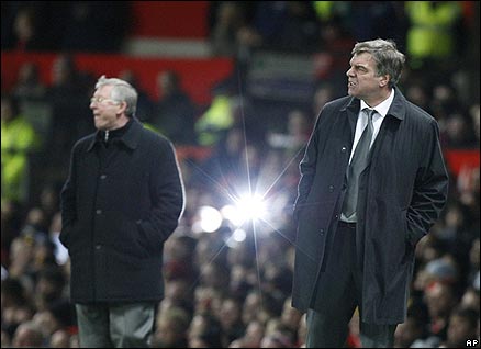 Sir Alex Ferguson and Sam Allardyce patrol the Old Trafford touchline