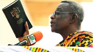 John Atta Mills is sworn in as Ghana's new President (ap photo)