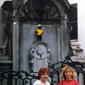 Friend Clare and Susan at the 'Pissing Boy Statue', Belgium