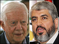 جیمی کارتر رییس جمهوری سابق آمریکا و خالد مشعل رهبر حماس