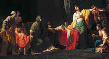 Painting dated 1781 depicting a young Tiberius and Gaius Gracchus with their mother, Cornelia