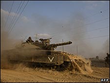 Tanque israelense na fronteira com Gaza, setembro de 2008