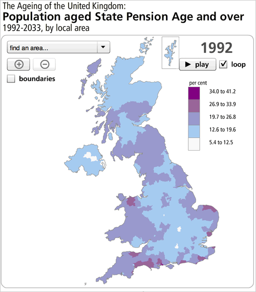 Population state pension age and over, 1992