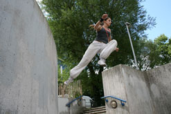 A woman practising Parkour