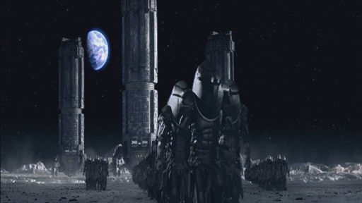 Galactic police walking on the moon.