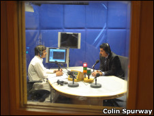 Khyber-Pakhtunkhwa chief minister Ameer Haider Hoti (right) being interviewed by BBC Urdu