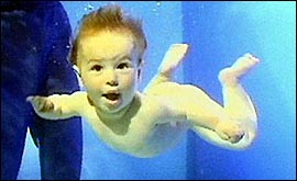 A baby submerged in water