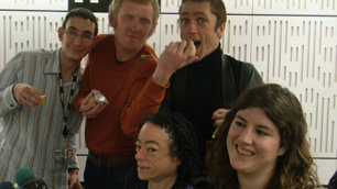 The participants in the Ouch Christmas Quiz holding mince pies (Click to see full-size photo on Flickr)