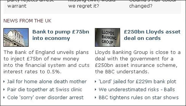 Screengrab of new UK News box