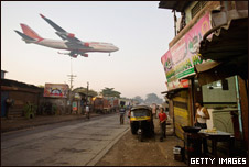 A plane approaching to land at Mumbai Airport