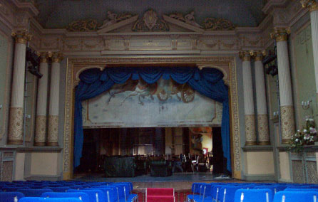 Photograph of the inside of Adelina Patti Theatre, Craig Y Nos Castle © The Theatres Trust Image Library