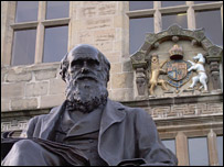 Darwin statue outside Shrewsbury library