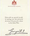 The memorial sent by King George V in gratitude to those who fought and died in the war