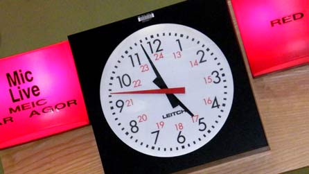 A clock in a radio studio