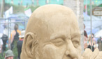 A sand sculpture of Michael Eavis at Glastonbury 2009