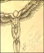 Drawing of an angel autographed by David Beckham