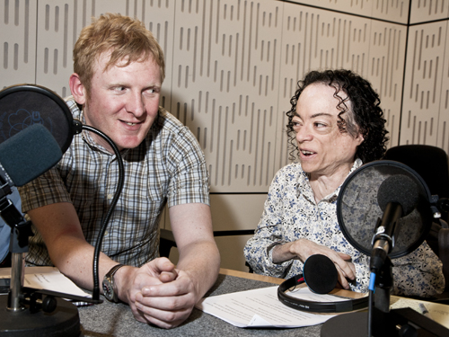 Rob Crossan and Liz Carr in the studio Feb 2013 