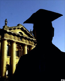 Student silhouetted in front of The Sheldonian Theatre, Oxford