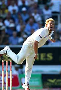 Shane Warne bowling in a Test Match