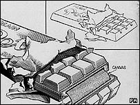 Detalhe de bomba nazista escondidas em uma barra de chocolate