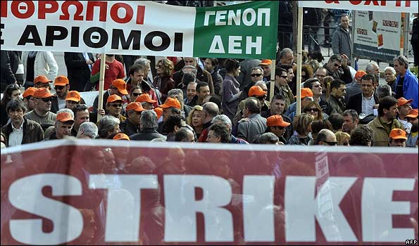 Protest march by striking workers in Athens, 24 Feb 10