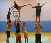 Practising a pyramid stunt