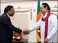 Indian Defence Secretary Pradeep Kumar meeting Sri Lanka President Mahinda Rajapaksa at Temple Trees (photo: Chandana Perera)