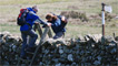 Derek and Sian approaching the sheep pens.