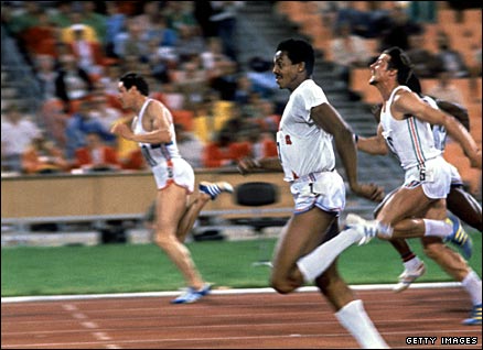 Allan Wells (left) wins the 100m at the 1980 Moscow Games
