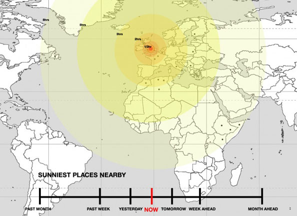 Map with concentric yellow circles around london.