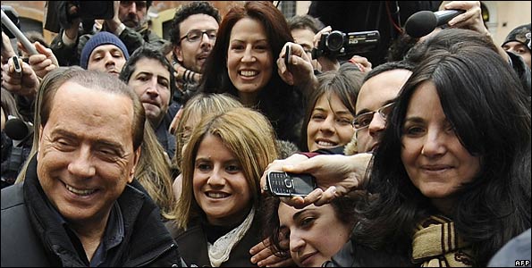 Silvio Berlusconi with admirers in Rome, 11 Jan 10