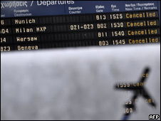 Vuelos cancelados en el aeropuerto de Atenas, Grecia.