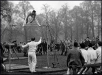 Olympic gymnasts practice in Hyde Park
