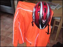 John's jacket and helmet