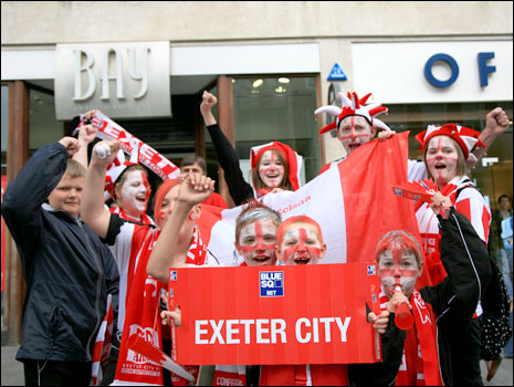 Fans celebrate Exeter's promotion