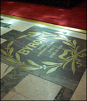 Byron plaque, near to entrance of tomb