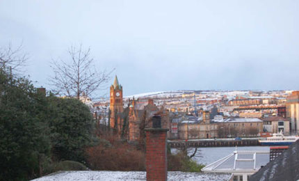 Derry rooftops after a snow fall.